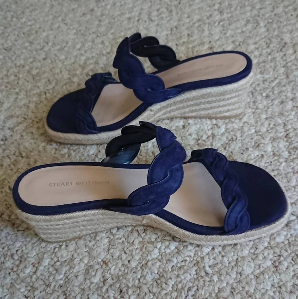 Stuart Weitzman navy Blue Twist Suede  Wedge Sandals size 6.5 - Picture 6 of 13
